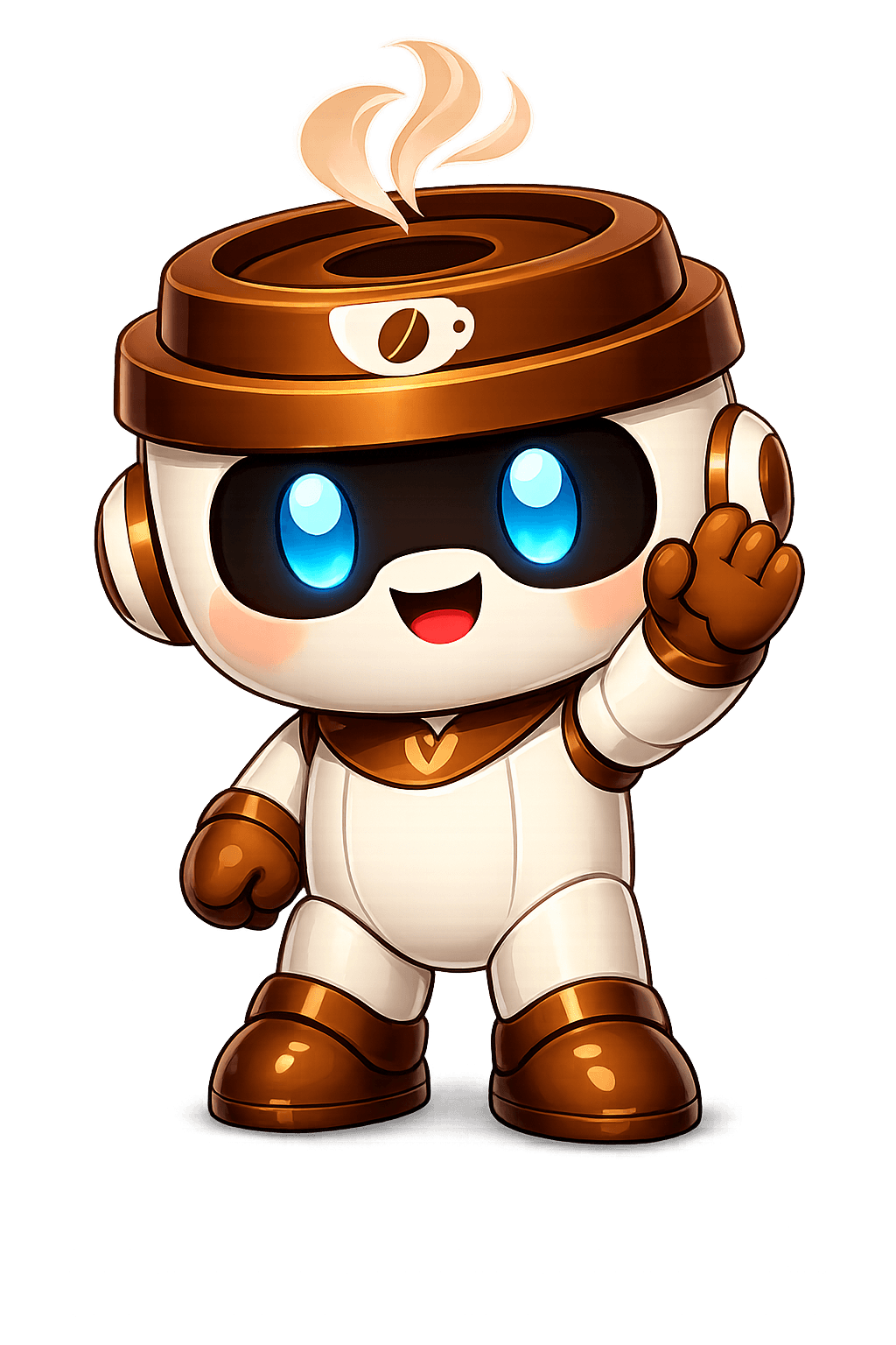 Brewie, the CoffeeChat mascot, waving